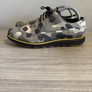 Cole Haan OriginalGrand Shoes Mens Size 8.5 Gray Camo Oxford Wingtip Golf Casual